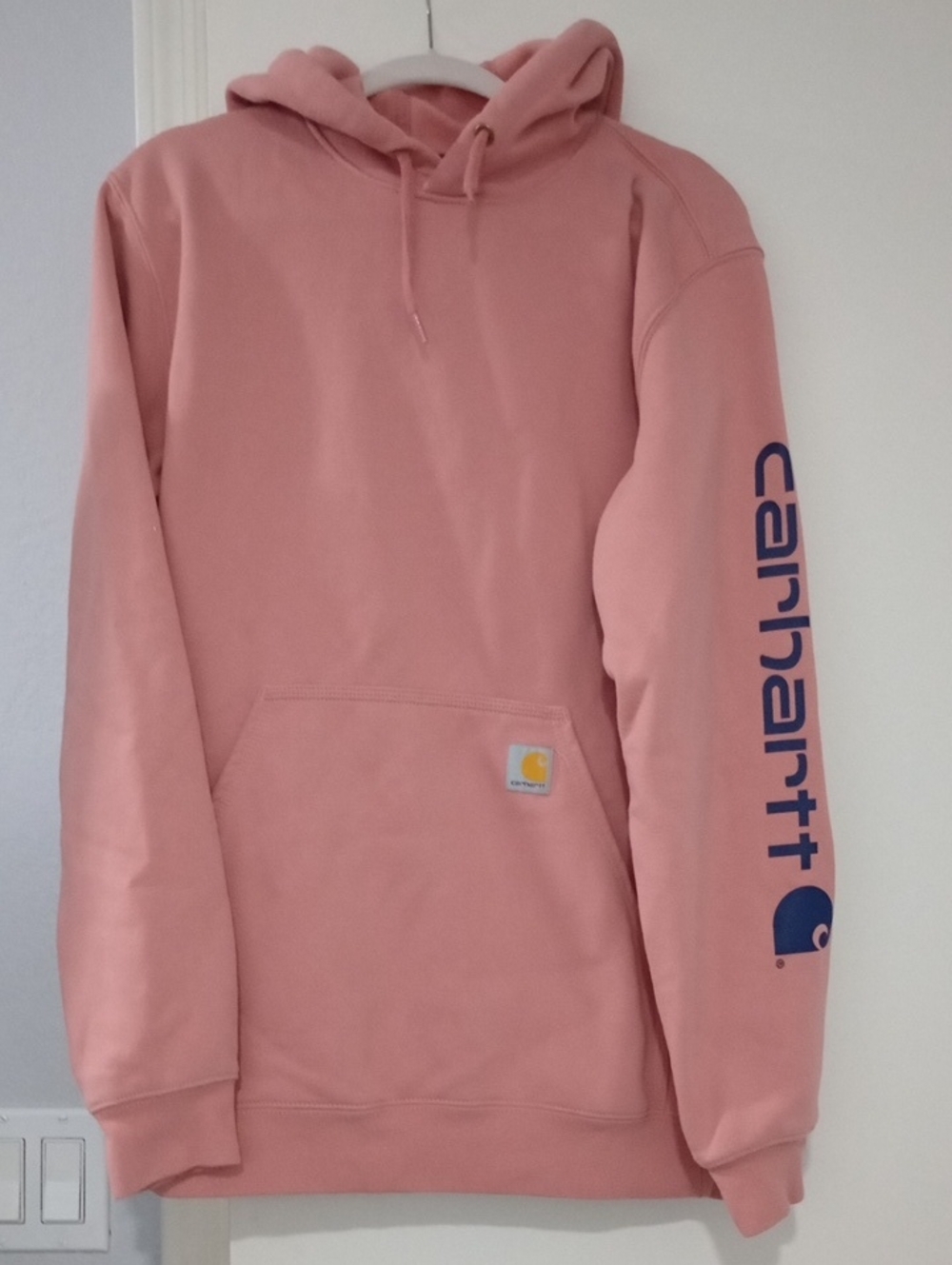 Carhartt Unisex Pink Oversize Crewneck Hoodie with Navy Sleeve Logo M